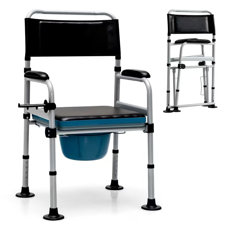 Folding Bedside Commode Chair with Detachable Bucket